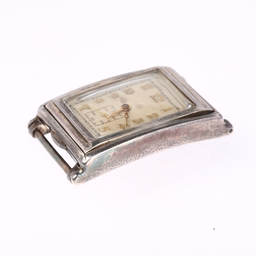 1064 - An Art Deco American silver Wig-Wag automatic wristwatch head, circa 1931, rectangular silvered dial... 