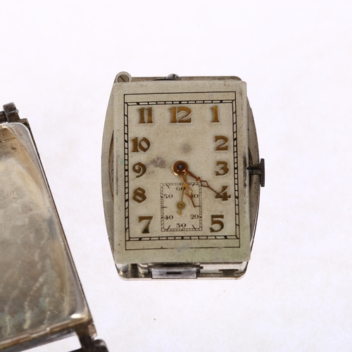 1064 - An Art Deco American silver Wig-Wag automatic wristwatch head, circa 1931, rectangular silvered dial... 