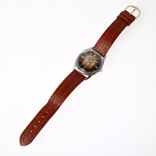 1065 - HENRI SANDOZ & FILS - a Vintage stainless steel mechanical wristwatch, brown ombre dial with applied... 