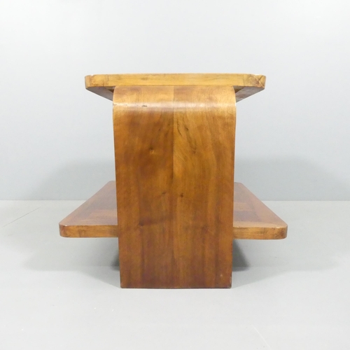 2008 - A 1930s two-tier Art Deco coffee table with geometric parquetry surfaces. 76x54x58.5cm.