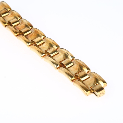 1161 - A heavy 18ct gold panel bracelet, maker LAO, import London 1975, concave and convex links, 18cm, 44.... 