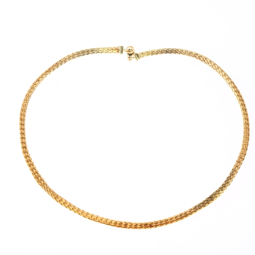 1162 - An 18ct gold woven mesh collar necklace, maker BD, 42cm, 16.7g