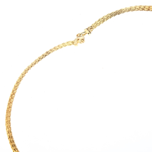 1162 - An 18ct gold woven mesh collar necklace, maker BD, 42cm, 16.7g