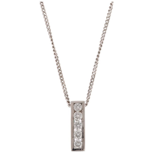 1166 - A modern 18ct white gold diamond line pendant necklace, channel set with modern round brilliant-cut ... 