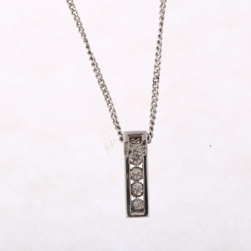 1166 - A modern 18ct white gold diamond line pendant necklace, channel set with modern round brilliant-cut ... 