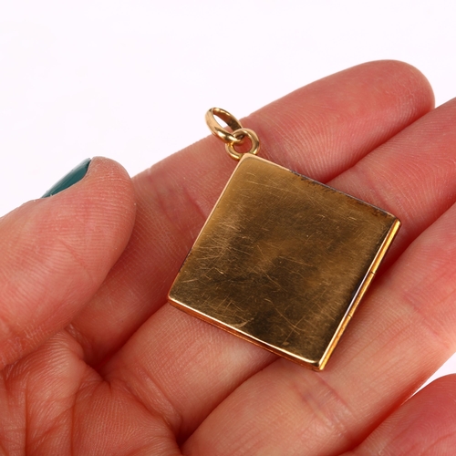 1169 - An early 20th century 18ct gold diamond and white sapphire locket pendant, square form with ribbon m... 