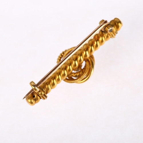 1176 - A Victorian Etruscan Revival diamond bar brooch, unmarked yellow metal settings, old European-cut di... 