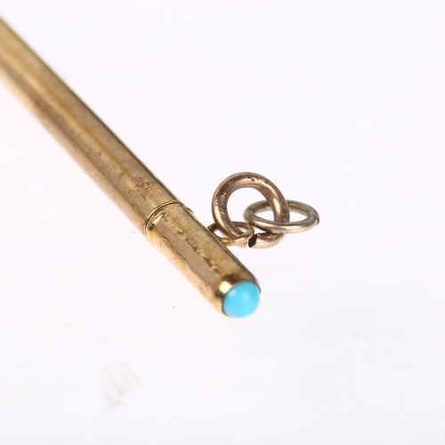 1200 - An Antique 9ct gold turquoise propelling pencil, 68.3mm, 3.3g