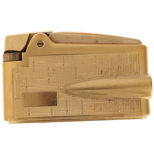 1201 - A Ronson Adonis 9ct gold sheath varaflame pocket cigarette lighter, circa 1970s, length 6cm, in fitt... 