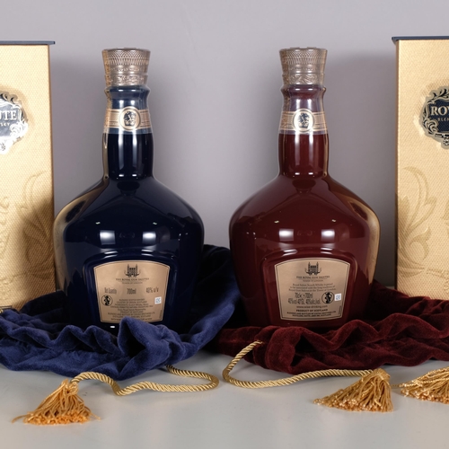 2321 - 2 bottles of Chivas Regal 21 Yr Old Royal Salute Scotch Whisky, Ruby and Sapphire Flagons, in origin... 