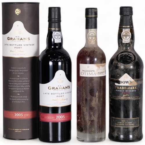 2328 - 3 bottles of Port wine - Grahams LBV 2005 75cl, Dows Trademark 75cl, Warres Optima Tawny 50cl