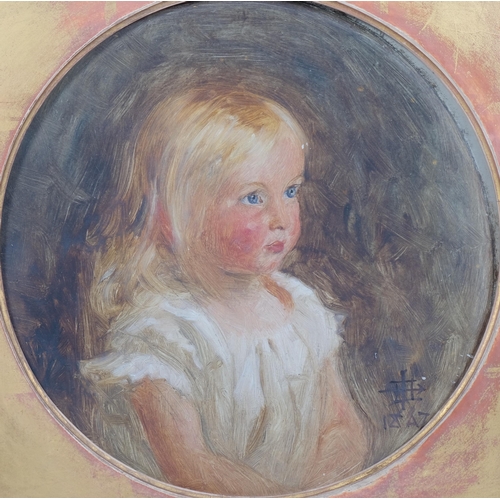 303 - Frank Holl (1845 - 1888), portrait of a blue eyed girl, circular oil on canvas laid on board, signed... 