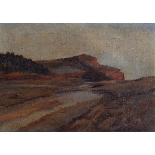 320 - MId-20th century sunset landscape, oil on canvas, unsigned, 25cm x 35cm, framed