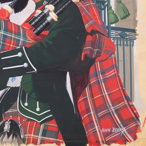 324 - John Berry (1920 - 2009), Highland Officer playing bagpipes, original gouache illustration, image 30... 