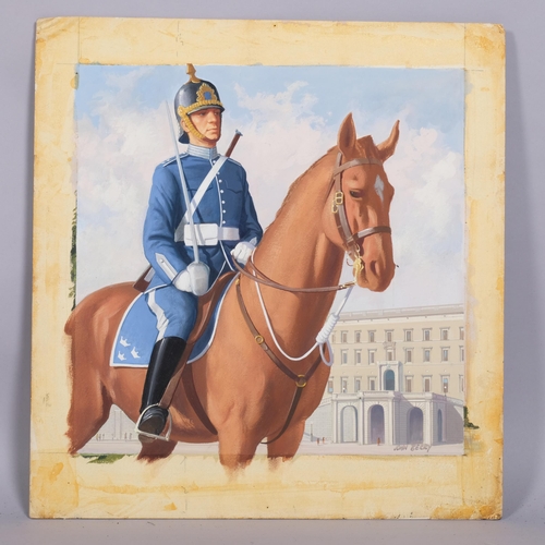 325 - John Berry (1920 - 2009), Cavalry Officer, original gouache illustration, image 30cm x 30cm, unframe... 