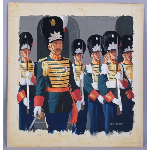 327 - John Berry (1920 - 2009), Royal Guards, original gouache illustration, image 30cm x 30cm, unframed