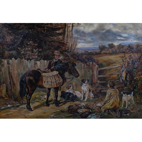 328 - A Dollond?, the gamekeeper's catch, oil on canvas, late 19th century, indistinctly signed, 46cm x 66... 