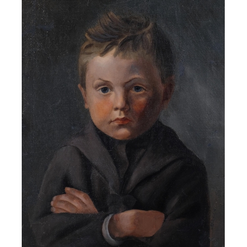 349 - Portrait of a young boy, early to mid-20th century oil on canvas, unsigned, 40cm x 33cm, framed