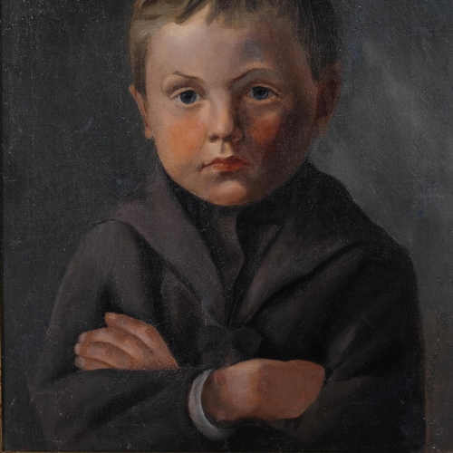 349 - Portrait of a young boy, early to mid-20th century oil on canvas, unsigned, 40cm x 33cm, framed