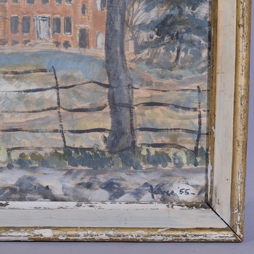 357 - Roger Furse, in the park Colchester, oil on board, signed with artist's label verso, 1955, 38cm  x 5... 