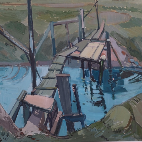 358 - Colin Hodgkinson, a creek near Wells Norfolk, oil on board, signed and dated 1968, 44cm x 60cm, fram... 