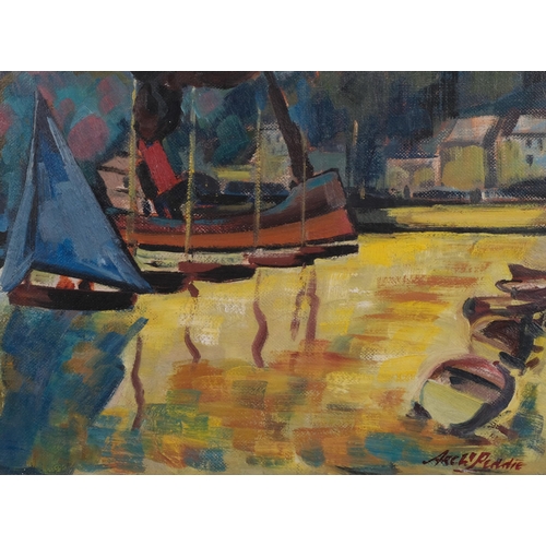 360 - Archibald Peddie (1917 - 1991), boats at Rothesay Harbour, signed with inscription verso dated 1956,... 