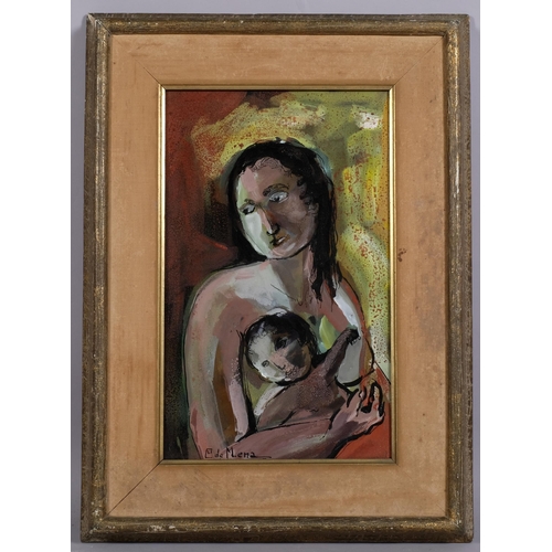 365 - Margarita de Mena (Cuban artist), woman and child, oil on board, signed and date '57, 38cm x 23cm, f... 