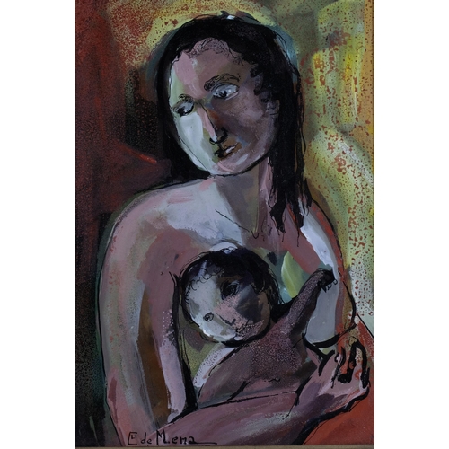 365 - Margarita de Mena (Cuban artist), woman and child, oil on board, signed and date '57, 38cm x 23cm, f... 