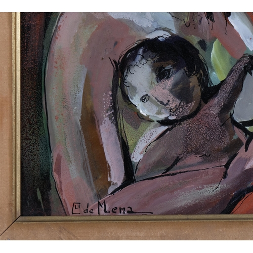 365 - Margarita de Mena (Cuban artist), woman and child, oil on board, signed and date '57, 38cm x 23cm, f... 