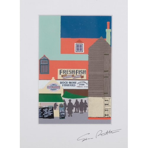 367 - Stan Rosenthal, Hastings Old Town scenes, 2 colour prints, signed ink, image 12cm x 17cm, framed