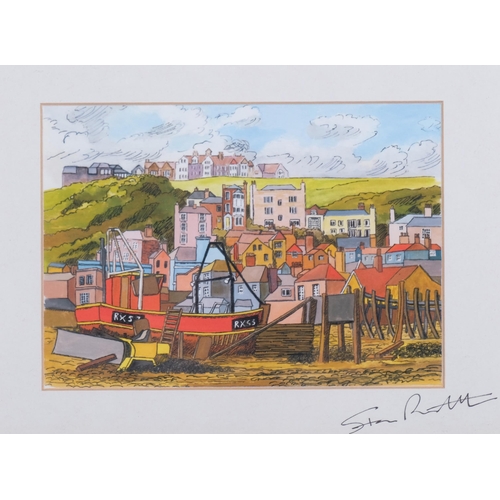 367 - Stan Rosenthal, Hastings Old Town scenes, 2 colour prints, signed ink, image 12cm x 17cm, framed