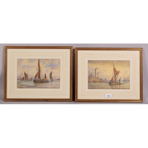 373 - Charles Harvey, barges on the Thames, pair of watercolours, signed, 16cm x 24cm, framed