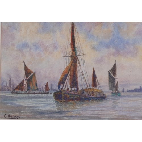 373 - Charles Harvey, barges on the Thames, pair of watercolours, signed, 16cm x 24cm, framed