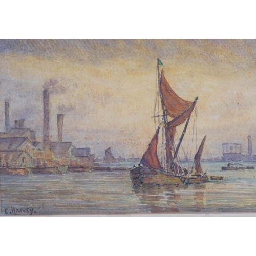 373 - Charles Harvey, barges on the Thames, pair of watercolours, signed, 16cm x 24cm, framed