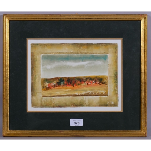 376 - Cornelius Petrescu, a contemporary abstract landscape, 1988, acrylic on card, signed, image 19cm x 2... 