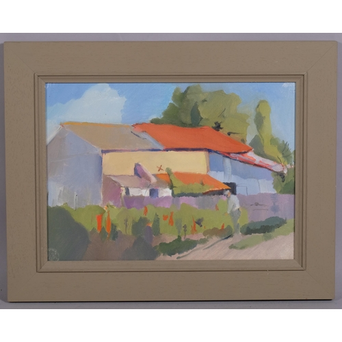 377 - * WITHDRAWN * Sarah Nutley, farm near Cognac 2003, oil on canvas, 22cm x 31xm, framed, together with... 