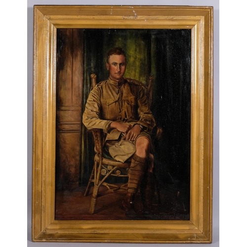 379 - Military portrait, early 20th century, oil on canvas, unsigned, 70cm x 49cm, framed