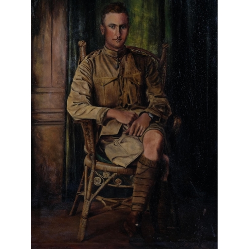 379 - Military portrait, early 20th century, oil on canvas, unsigned, 70cm x 49cm, framed