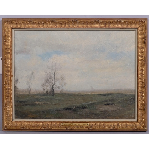 382 - Henry G Moon (1857 - 1905), extensive landscape, oil on board, 24cm x 33cm, framed