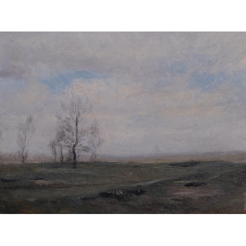 382 - Henry G Moon (1857 - 1905), extensive landscape, oil on board, 24cm x 33cm, framed