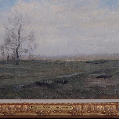 382 - Henry G Moon (1857 - 1905), extensive landscape, oil on board, 24cm x 33cm, framed