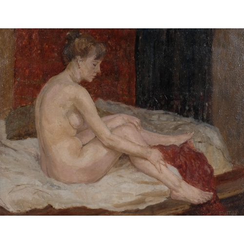 391 - Alastair Flattely (1922 - 2009), nude life study, oil on canvas, signed, 70cm x 90cm, framed