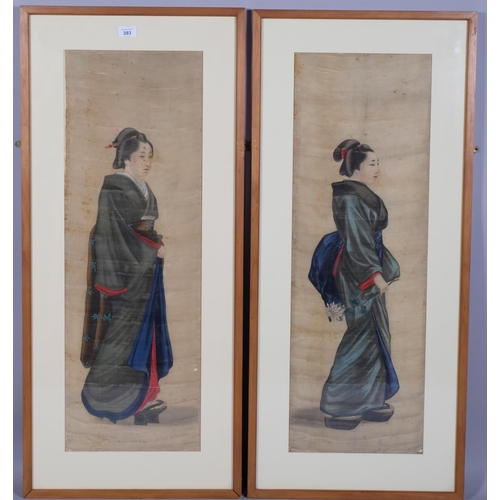 393 - Chinese School, 4 full-length portraits, watercolour on silk, circa 1900, image 84cm x 29cm, framed