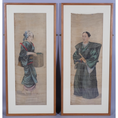 393 - Chinese School, 4 full-length portraits, watercolour on silk, circa 1900, image 84cm x 29cm, framed