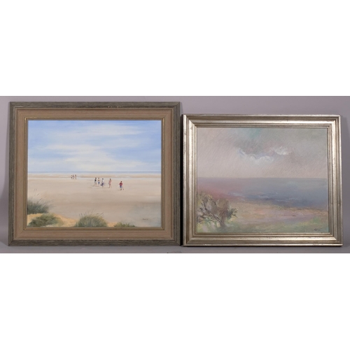 398 - Eric Masefield, beach scene, oil on board, signed, 40cm x 50cm, framed, together with an impressioni... 