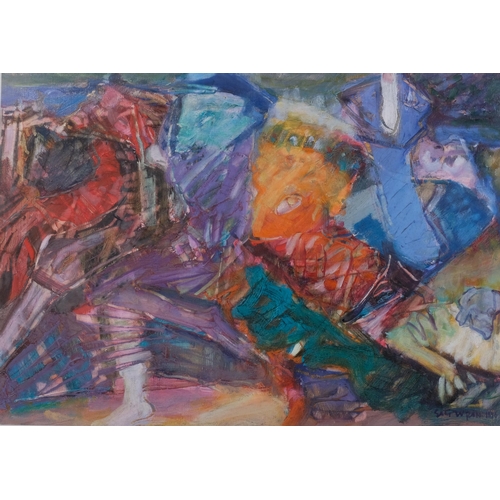 400 - Sali Turan, abstract composition, oil on paper, signed and dated 1996, 35cm x 48cm, framed