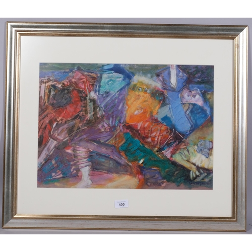 400 - Sali Turan, abstract composition, oil on paper, signed and dated 1996, 35cm x 48cm, framed