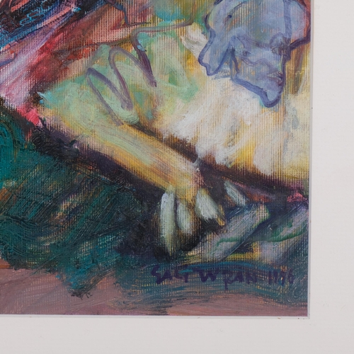 400 - Sali Turan, abstract composition, oil on paper, signed and dated 1996, 35cm x 48cm, framed