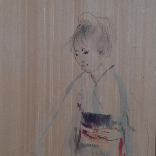 401 - Edna Hibel (1917 - 2014), Japanese portrait, oil on silk laid on board, 39cm x 68cm, framed, provena... 