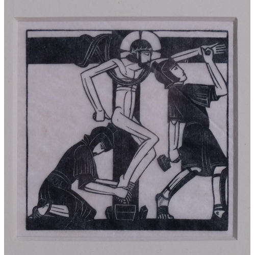 403 - Eric Gill (1882-1940), woodcut on Japan paper, Jesus is nailed to the Cross, from Stations of the Cr... 